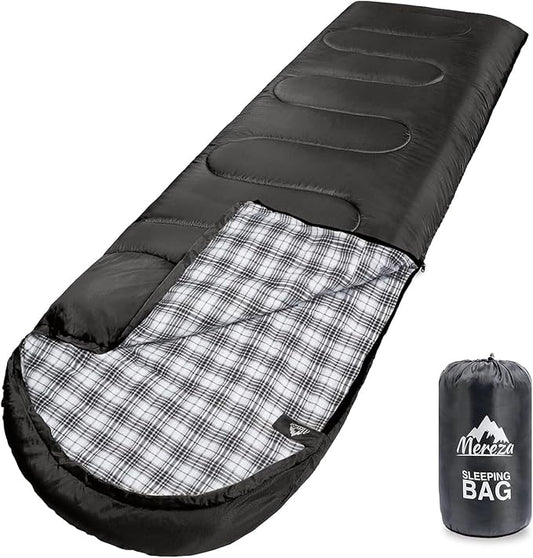 MEREZA Flannel Sleeping Bag for Adults XL, Large Wide Sleeping Bags for Camping Mens Warm Cotton Sleeping Bag 4 Season Warm & Cool Weather