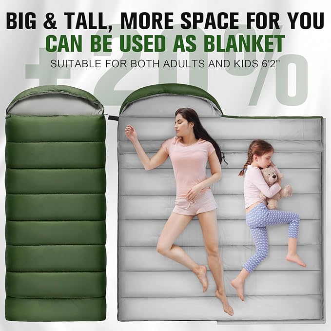 Sleeping Bags for Adults Cold Weather & Warm, Lightweight Compact Camping Backpacking Sleeping Bag for Kids Girls Boys with Compression Sack for Outdoor & Indoor
