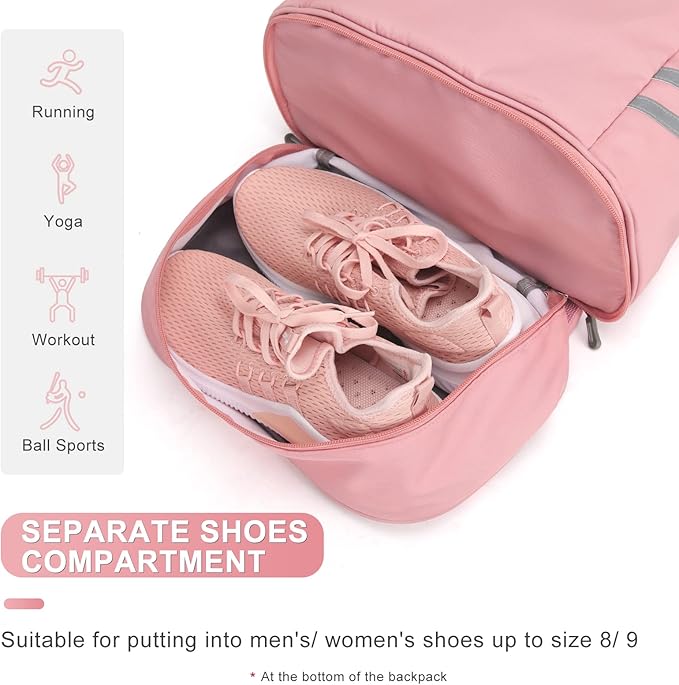 Coofay Gym Backpack for Women - Waterproof, Lightweight, Pink Sports Gym Bag with Shoe Compartment