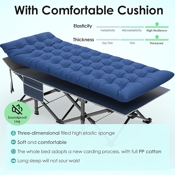 Suteck Camping Cot, 32In XXL Folding Camping Cot Heavy Duty Sleeping Bed for Adults 1200D Double Layer Oxford Cots for Camping W/Pilllow Mat Carry Bag for Home Office Travel 500lbs