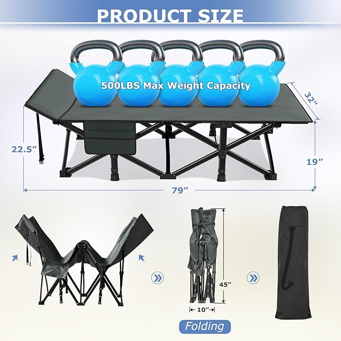 Suteck Camping Cot, 32In XXL Folding Camping Cot Heavy Duty Sleeping Bed for Adults 1200D Double Layer Oxford Cots for Camping W/Pilllow Cushion Carry Bag for Camping Office Travel