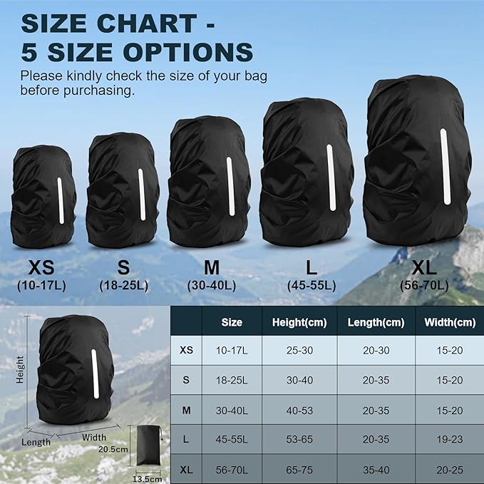LAMA 2pcs Waterproof Rain Cover for Backpack, Reflective Rainproof Protector for Anti-dust and Anti-Theft S 18L-25L Black