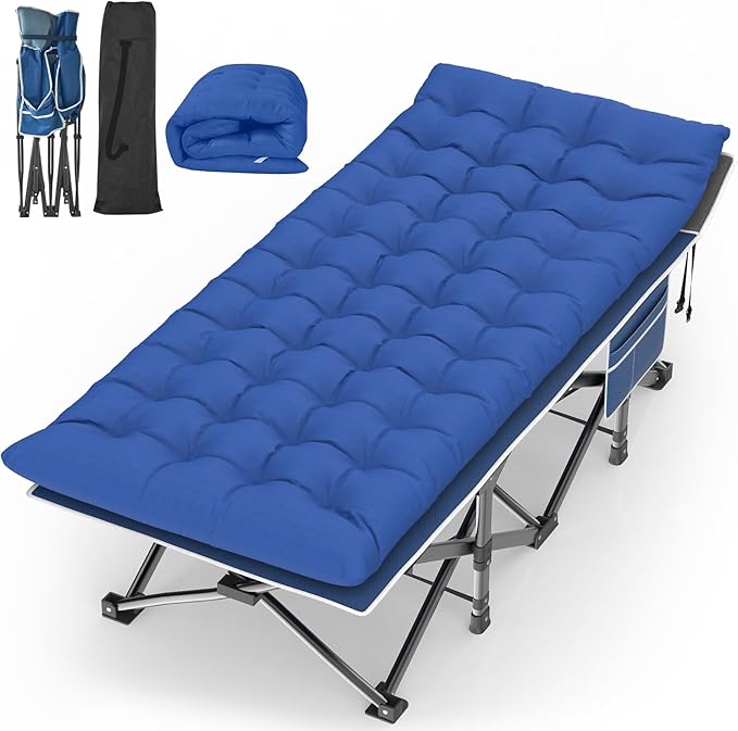 Suteck Camping Cot, 32In XXL Folding Camping Cot Heavy Duty Sleeping Bed for Adults 1200D Double Layer Oxford Cots for Camping W/Pilllow Mat Carry Bag for Home Office Travel 500lbs