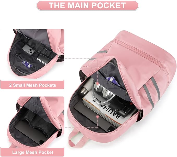 Coofay Gym Backpack for Women - Waterproof, Lightweight, Pink Sports Gym Bag with Shoe Compartment