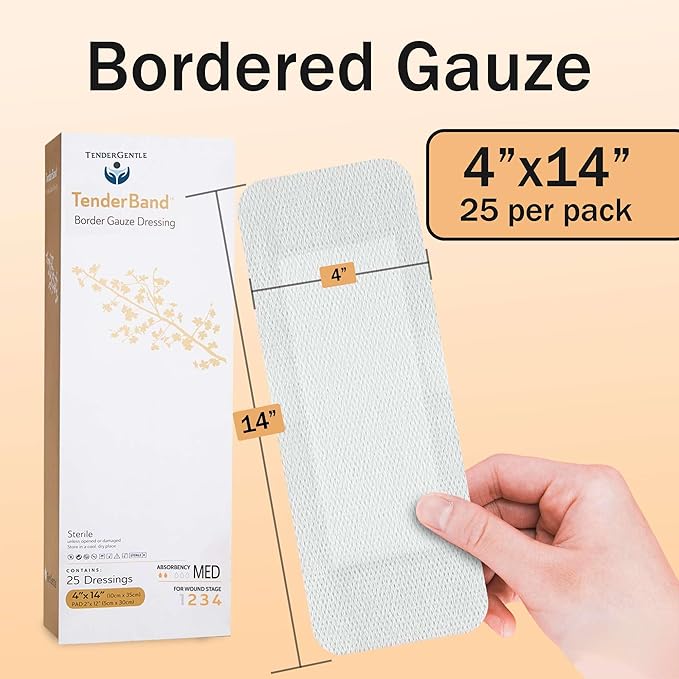 Bordered Gauze Island Dressing 4x14-25 Adhesive Island Dressings for Wound Protection - Good for Hospitals, Medical Facilities, First Aid Kits, and More