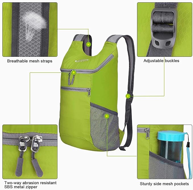 G4Free Lightweight Packable Hiking Backpack for Men Women Small Hiking Daypacks Foldable Shoulder Pack Casual Outdoor Bag 11L