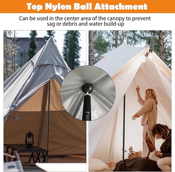 Sutekus Aluminum Poles Tarp Poles Replacement Accessories 5 Section Multifunction Aluminum Rod with Lantern Hook for Camping Shelters Canopy Support 2 Poles (Black)