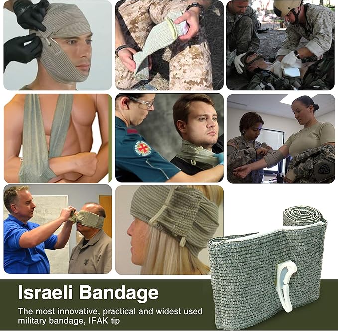 RISEN Israeli Bandage Vacuum Sterile Compression Bandages for First Aid Emergency Battle Wound Dressing Self-Rescue, 4 Inch, 2 Pack