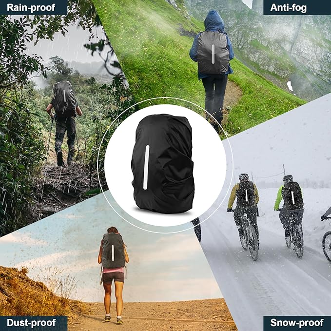 LAMA 2pcs Waterproof Rain Cover for Backpack, Reflective Rainproof Protector for Anti-dust and Anti-Theft S 18L-25L Black