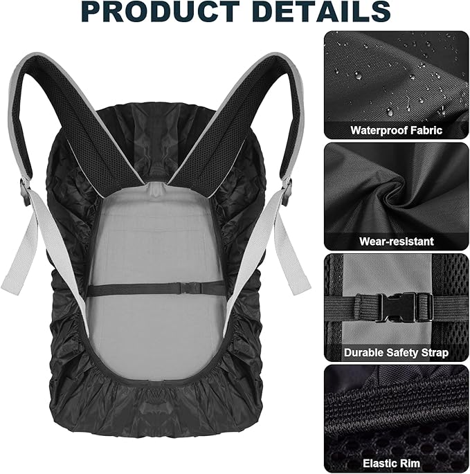 LAMA 2pcs Waterproof Rain Cover for Backpack, Reflective Rainproof Protector for Anti-dust and Anti-Theft S 18L-25L Black