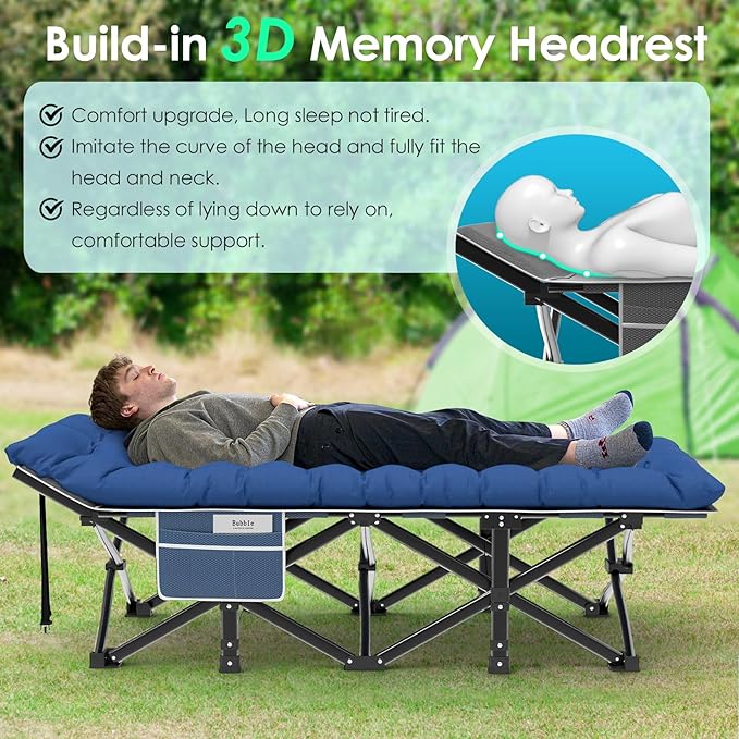 Suteck Camping Cot, 32In XXL Folding Camping Cot Heavy Duty Sleeping Bed for Adults 1200D Double Layer Oxford Cots for Camping W/Pilllow Mat Carry Bag for Home Office Travel 500lbs