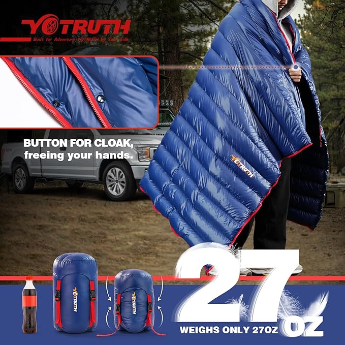 Ultralight Down Sleeping Bag - 650 Fill Power, 27oz Compact Envelope Bag for Backpacking, Camping, Hiking - 35-50f, Lightweight & Compressible, Also Ideal As a Cape