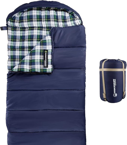 Sleeping Bag - 32F Comfort Rated 3-Season Envelope-Style Sleep Bag with Hood for Backpacking, Hiking, and Camping by Wakeman